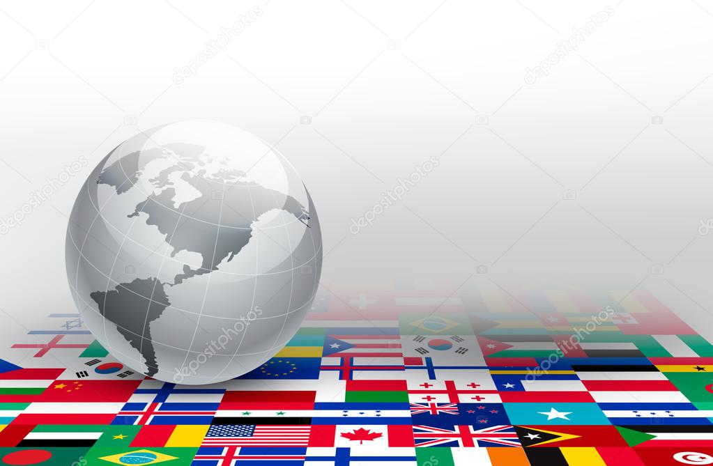 World globe on a background made of flags. Vector.