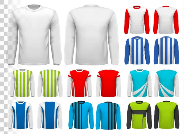 Çeşitli erkek uzun kollu gömlek koleksiyonu. Tasarım şablonu.