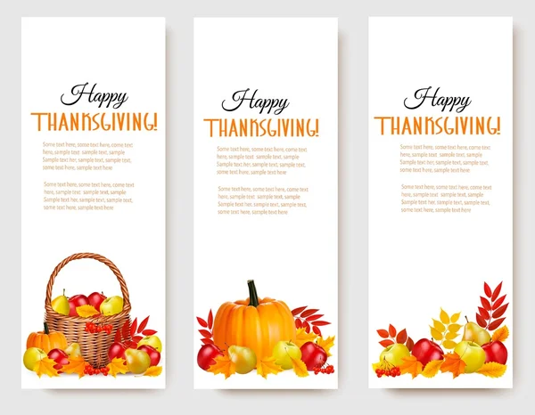 Tre Happy Thanksgiving Banners. Vektor. — Stock vektor