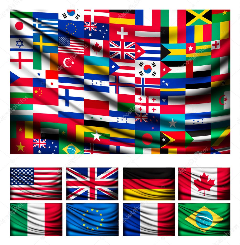 Big flag background made of world country flags. Vector.