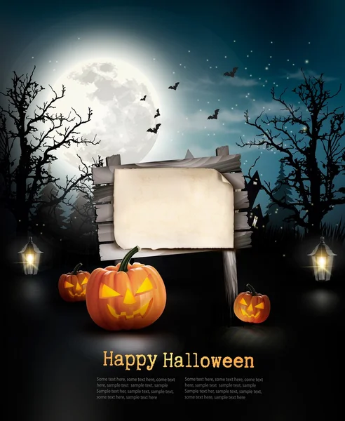 Fondo de Halloween aterrador con un cartel de madera. Vector — Vector de stock