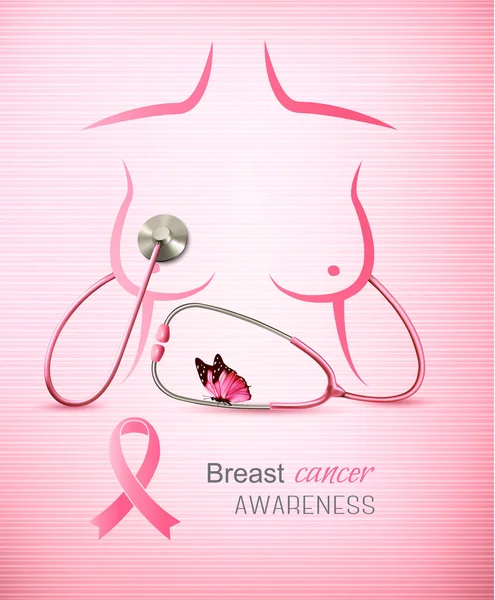 Consciência de câncer de mama fundo rosa. Vetor . — Vetor de Stock