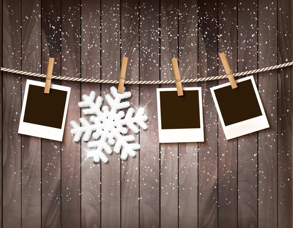 Christmas background with photos and a snowflake. Vector. — Stock Vector