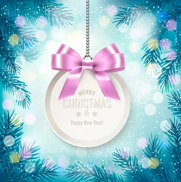 Blauwe Kerstmis achtergrond met takken en Geschenkenkaart. Vect — Stockvector