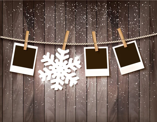 Fondo de Navidad con fotos y un copo de nieve — Vector de stock