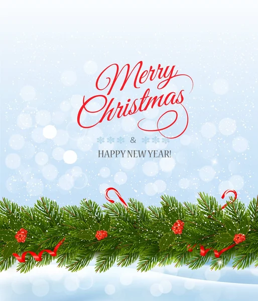 Merry Christmas card met een lint en kerstboom tak. Ve — Stockvector