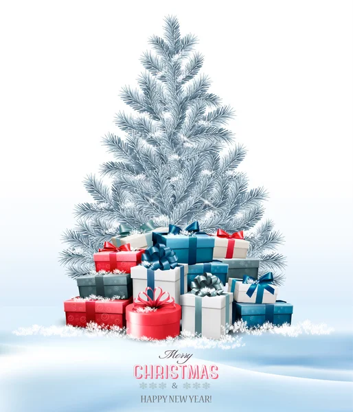 Christmas tree with presents background. Vector — Stock Vector