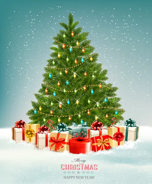 Christmas tree with presents background. Vector. — Stock Vector