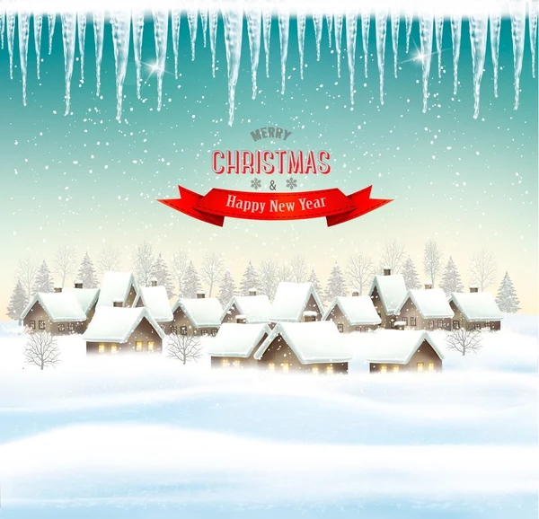 Holiday Christmas background with a village. Vector. — Stock Vector