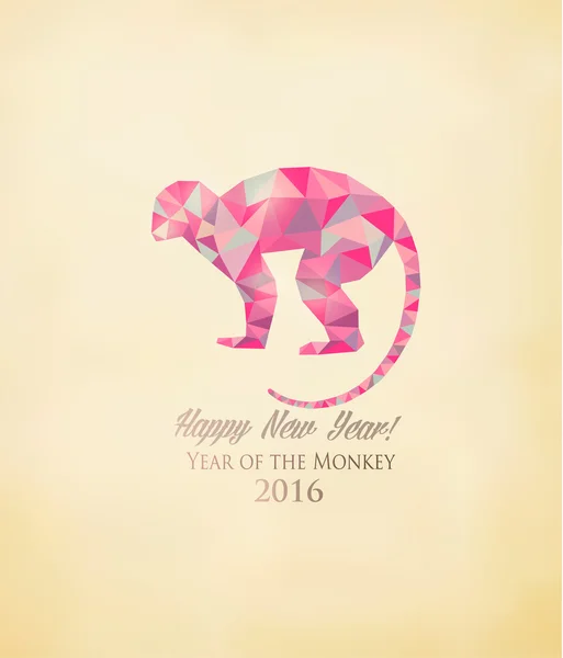 Feliz Año Nuevo 2016 fondo con un mono hecho de polígono — Vector de stock