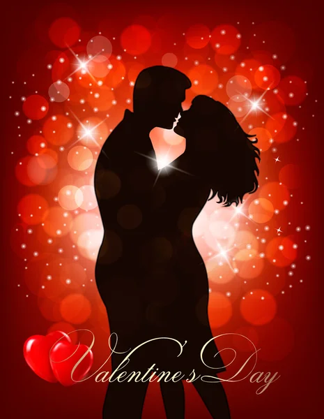 Sfondo San Valentino con una silhouette coppia di baci. Vec — Vettoriale Stock