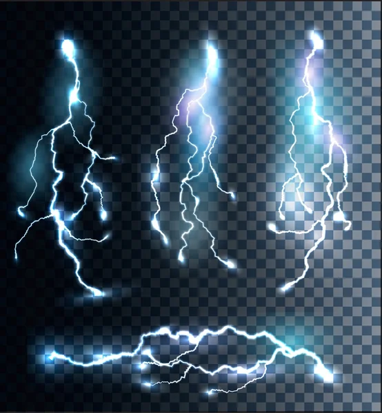 Set of transparent electric lightning bolts. Vector. — Stock Vector