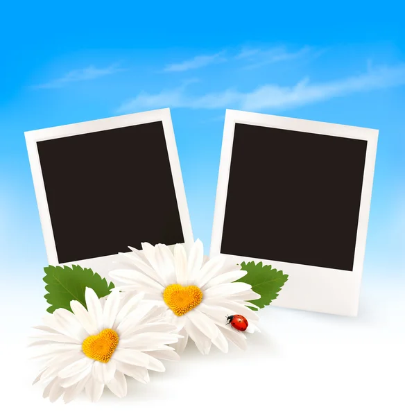 Happy Valentine's Day background. Two daisies and photos. Vector — Stock Vector