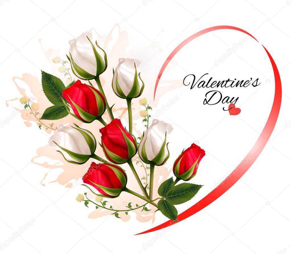 Happy Valentine's Day beautiful background with roses. Vector.