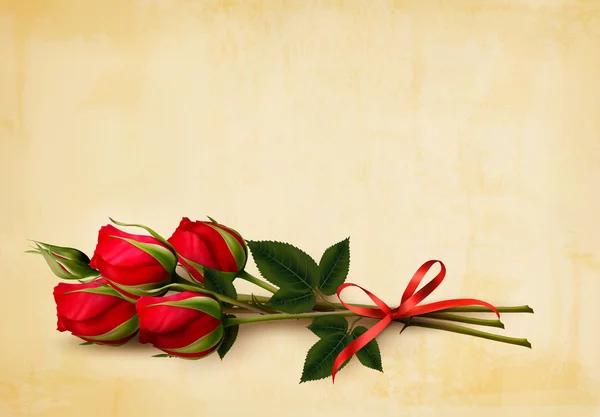 Happy Valentine's Day background. Roses rouges simples sur une vieille patte — Image vectorielle