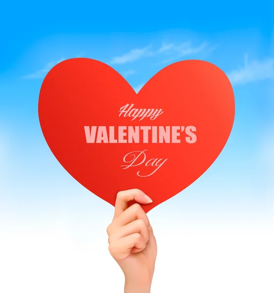 Holiday valentine background with hand holding red heart. Vector — Stock Vector