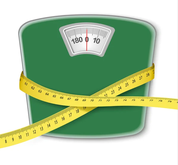 Escala de peso con cinta métrica. Concepto de dieta. Vector . — Vector de stock