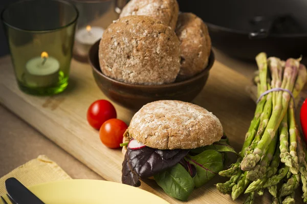 Gourmet Healthy Food with Bread and Veggies