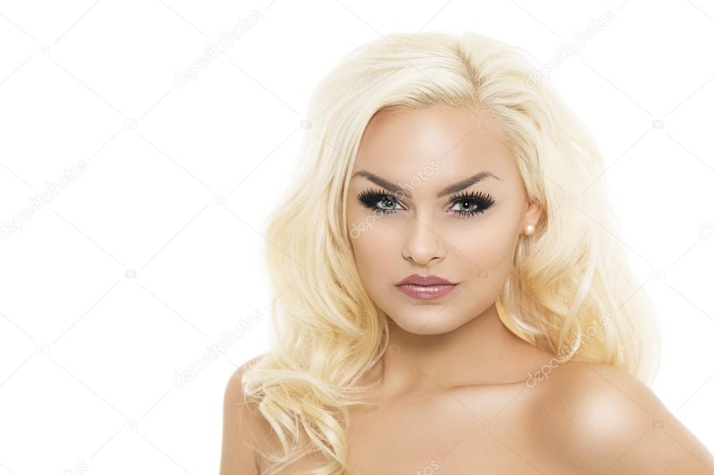 Bare Seductive Blond Woman on White Background