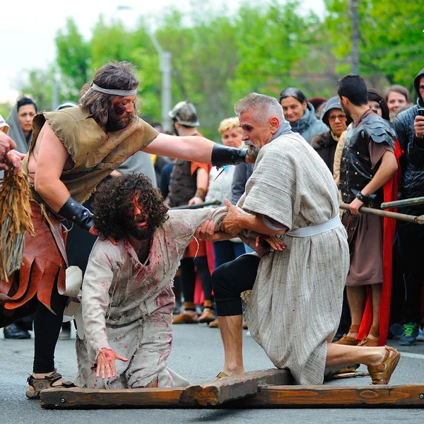 Enscenering van Jezus weg op de berg Calavary — Stockfoto