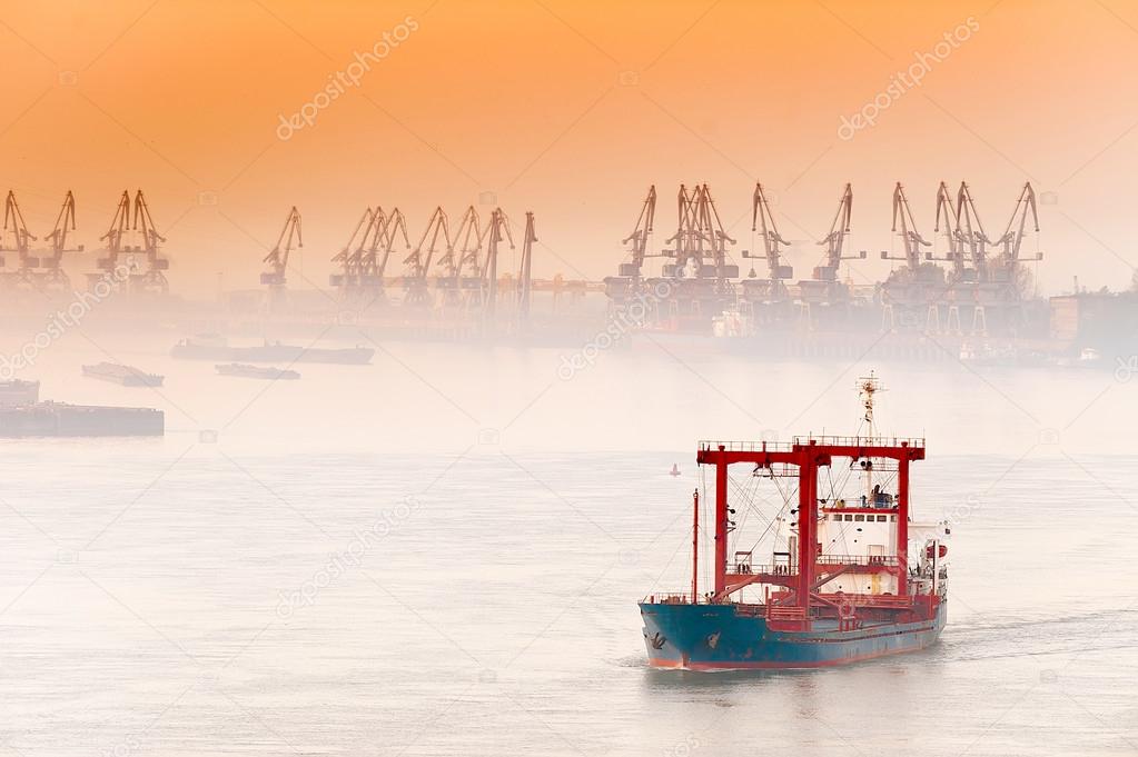 industrial ship on the river