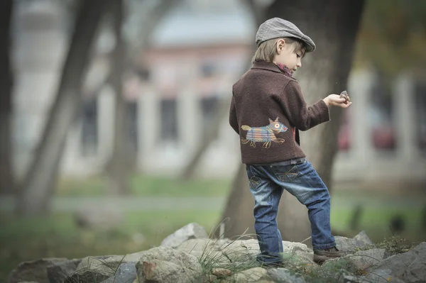 Menino no parque de outono — Fotografia de Stock