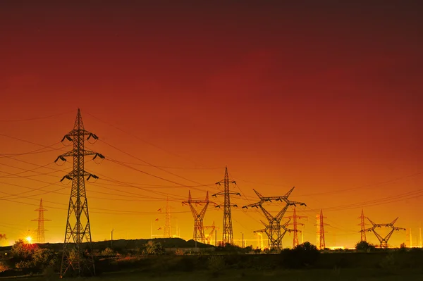 High voltage electric pillars — Stock Photo, Image
