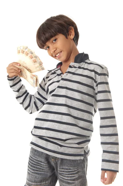 Jongen en geld — Stockfoto