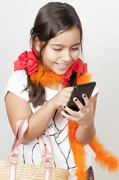 Happy girl with phone — Stock Photo, Image