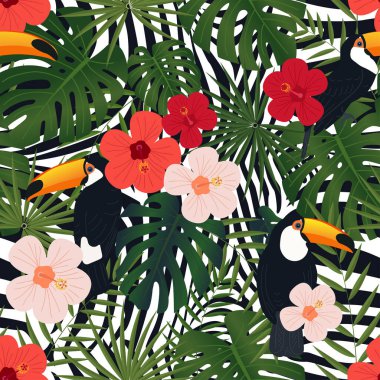 Bitki yapraklarıyla kusursuz tropikal desen.