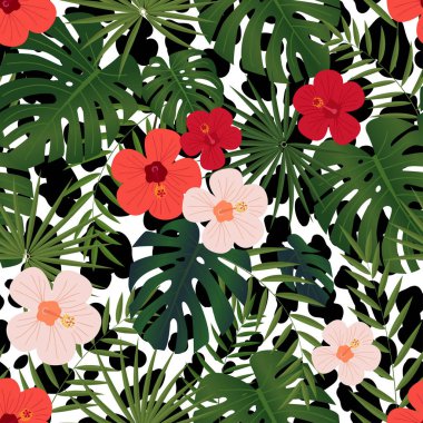 Bitki yapraklarıyla kusursuz tropikal desen.