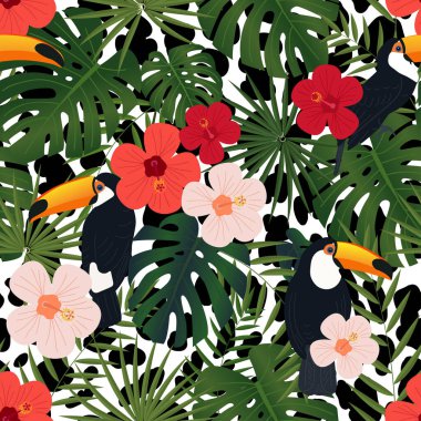 Bitki yapraklarıyla kusursuz tropikal desen.