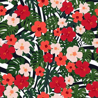 Bitki yapraklarıyla kusursuz tropikal desen.