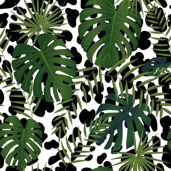 Patrón Tropical Inconsútil Con Hojas Plantas — Vector de stock