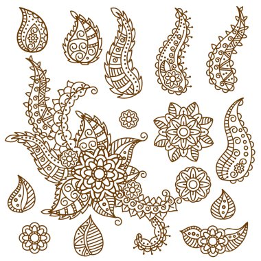 Paisley ve çiçeklerin Set