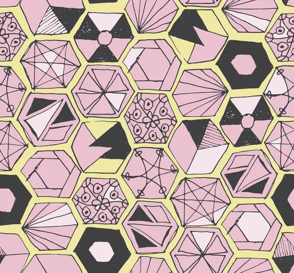 手描き落書きの六角形のシームレス パターン — ストックベクタ