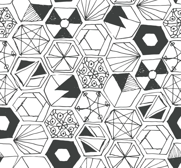 Handritad doodle hexagoner seamless mönster — Stock vektor