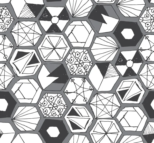 Dessiné à la main hexagones doodle motif sans couture — Image vectorielle