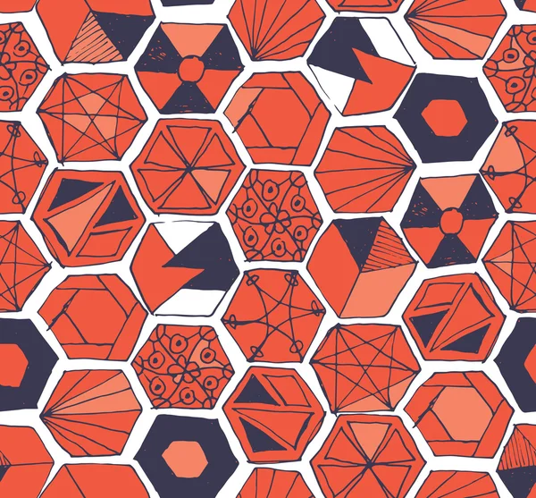 Handritad doodle hexagoner seamless mönster — Stock vektor