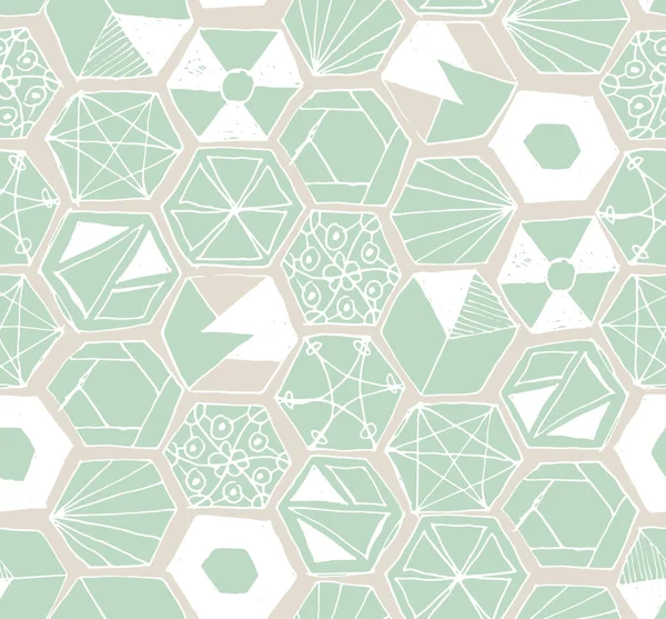 Dessiné à la main hexagones doodle motif sans couture — Image vectorielle