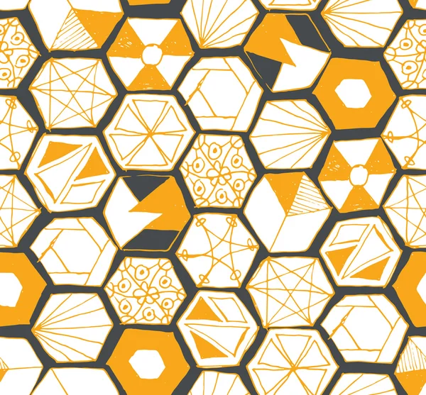 Handritad doodle hexagoner seamless mönster — Stock vektor