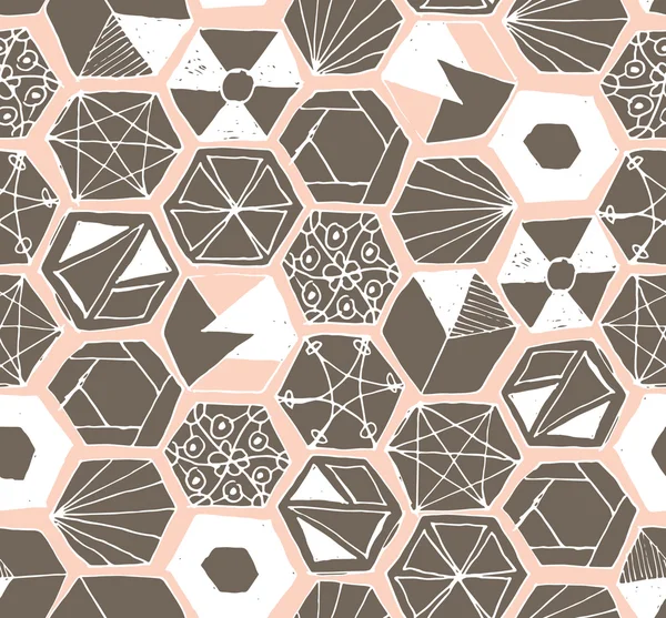 Dessiné à la main hexagones doodle motif sans couture — Image vectorielle