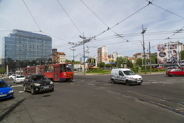 Widok Nemanjina dzielnicy i placu Slavija (Trg Slavija) w centrum Belgradu, stolicy Serbii — Zdjęcie stockowe