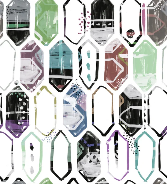 Seamless pattern design with watercolor vertical hexagons — 스톡 사진