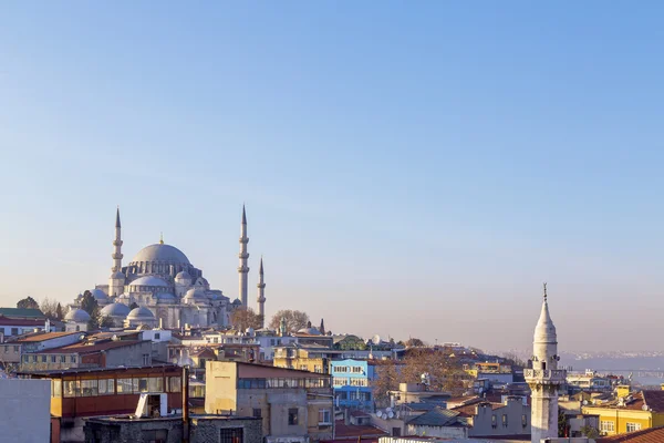View of Suleymaniye Mosque built by the legendary Ottoman Sultan Suleiman the Magnificent overlooking the Golden Horn — Stock Photo, Image