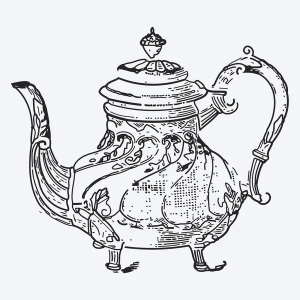 Gravure vintage sur théière, illustration vectorielle éphémère — Image vectorielle