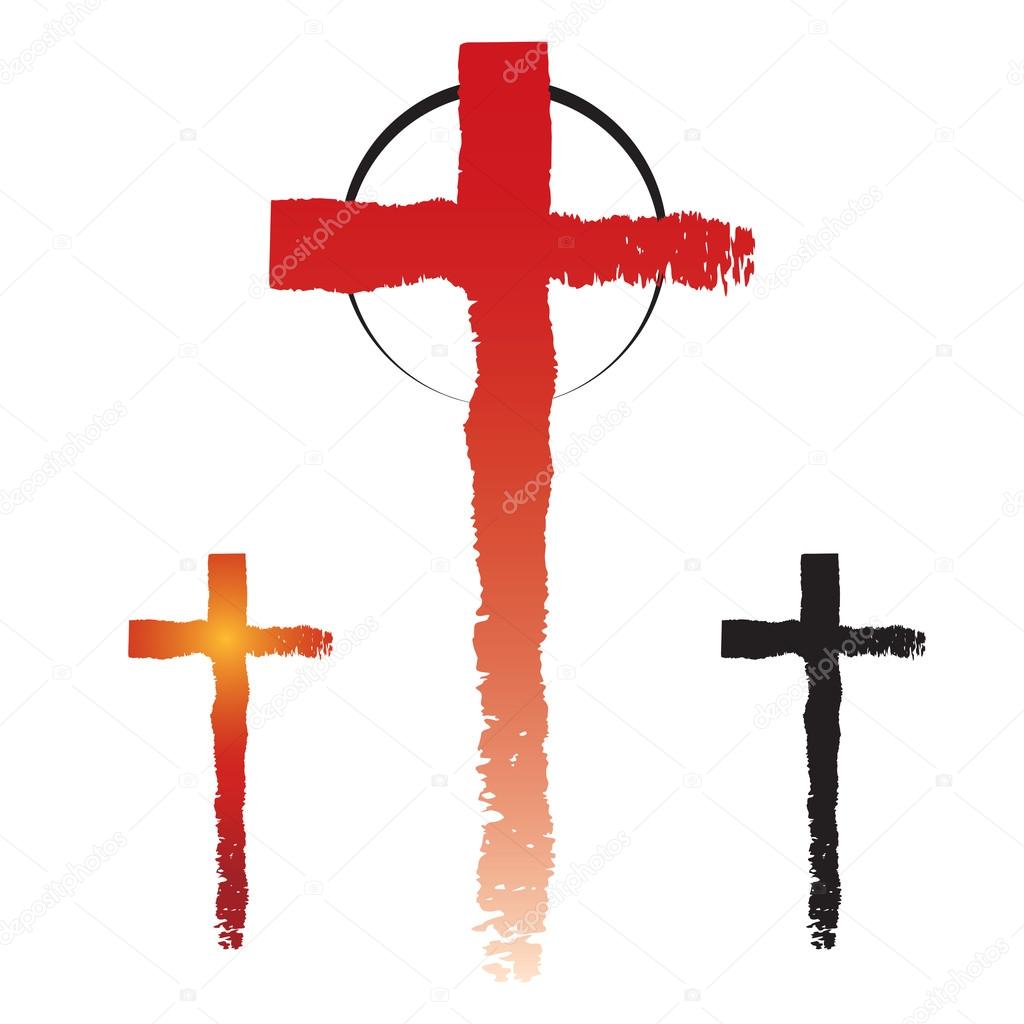 Set of hand drawn grunge cross icon, simple Christian cross signs, cross symbols created with brush strokes isolated on white background.