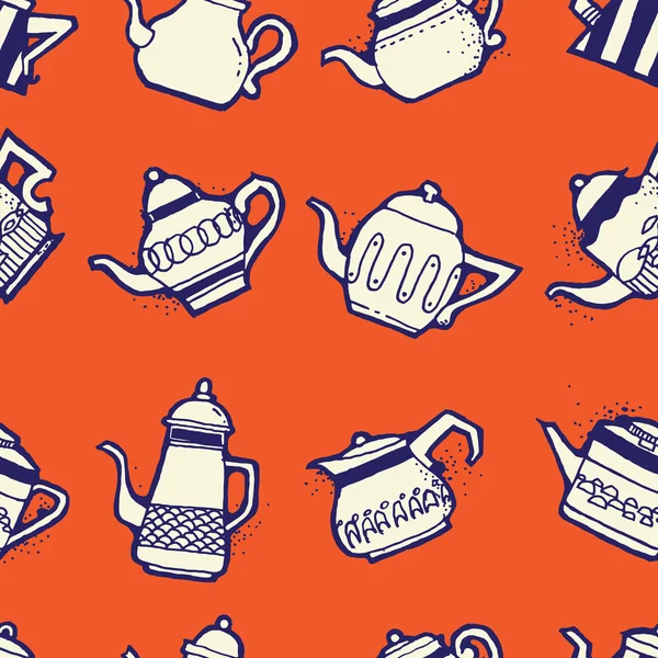 Vintage chá potes sem costura padrão — Vetor de Stock