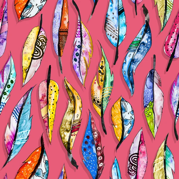 Watercolor feathers seamless pattern — Stock Photo, Image