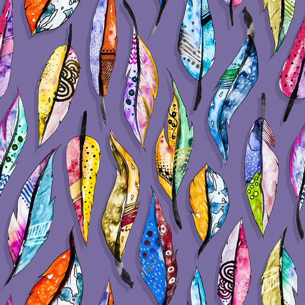 Watercolor feathers seamless pattern — Stock Photo, Image